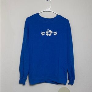 Hollister Royal Blue Crewneck with White Floral Embroidery